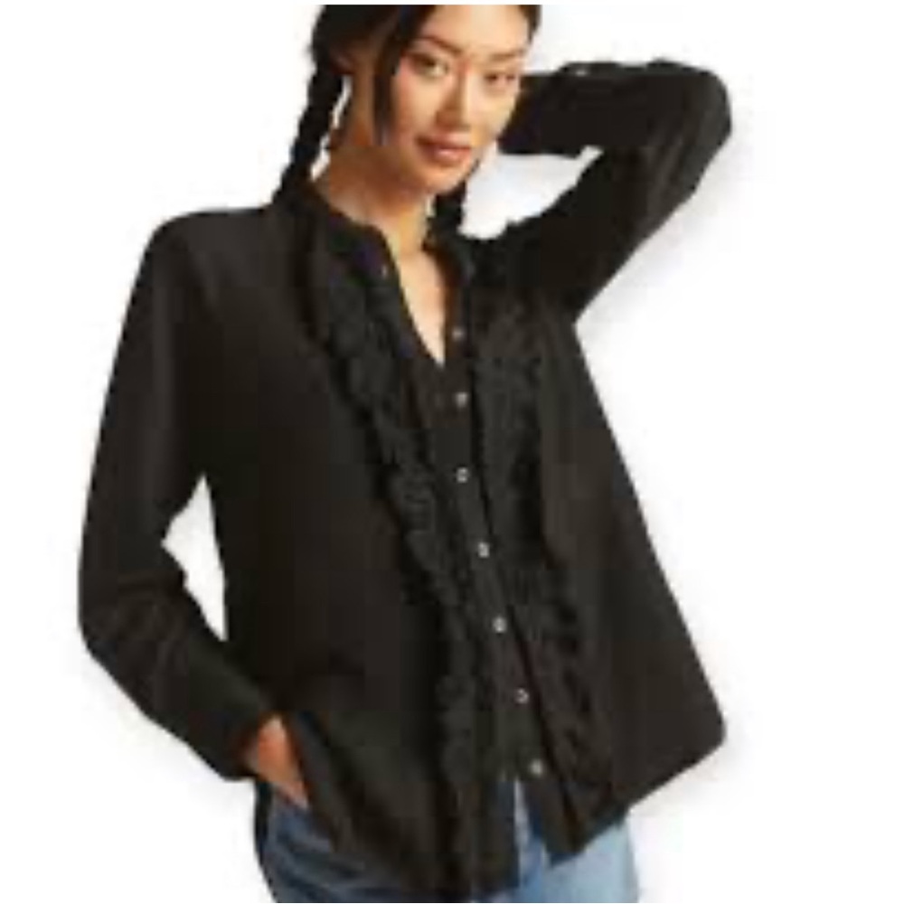 Pilcro black blouse with ruffle size small 20” pit to pit B3